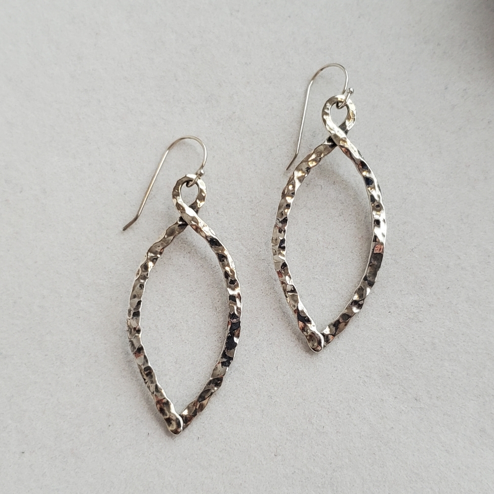 Or Paz PZ Sterling Hammered Marquise-Shaped Earrings Like-New Condition